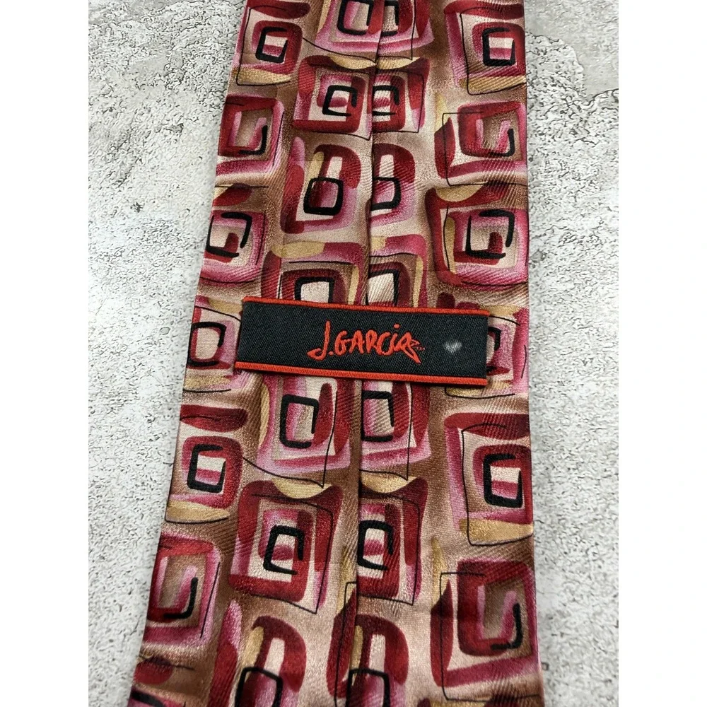 J. Garcia Tie Mens One Size Pink 100% Silk Pointed Geometric Woven Jacquard